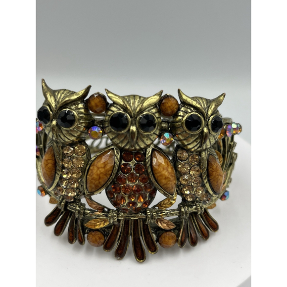 Unbranded Jewelry - Vintage Owl Gold Tone Cuff Clamper Bangle Bracelet HANDMADE VTG SEE ALL